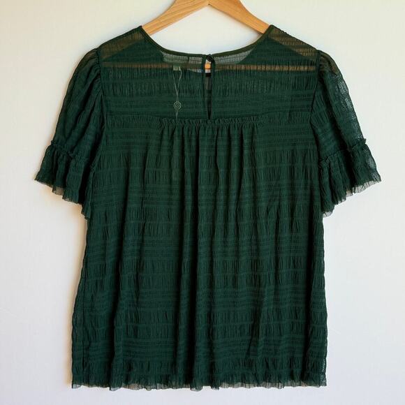 MAX STUDIO Mesh Lace Top In Forrest Green Womens Sz Small Garden Fairy Witchy - Picture 2 of 14